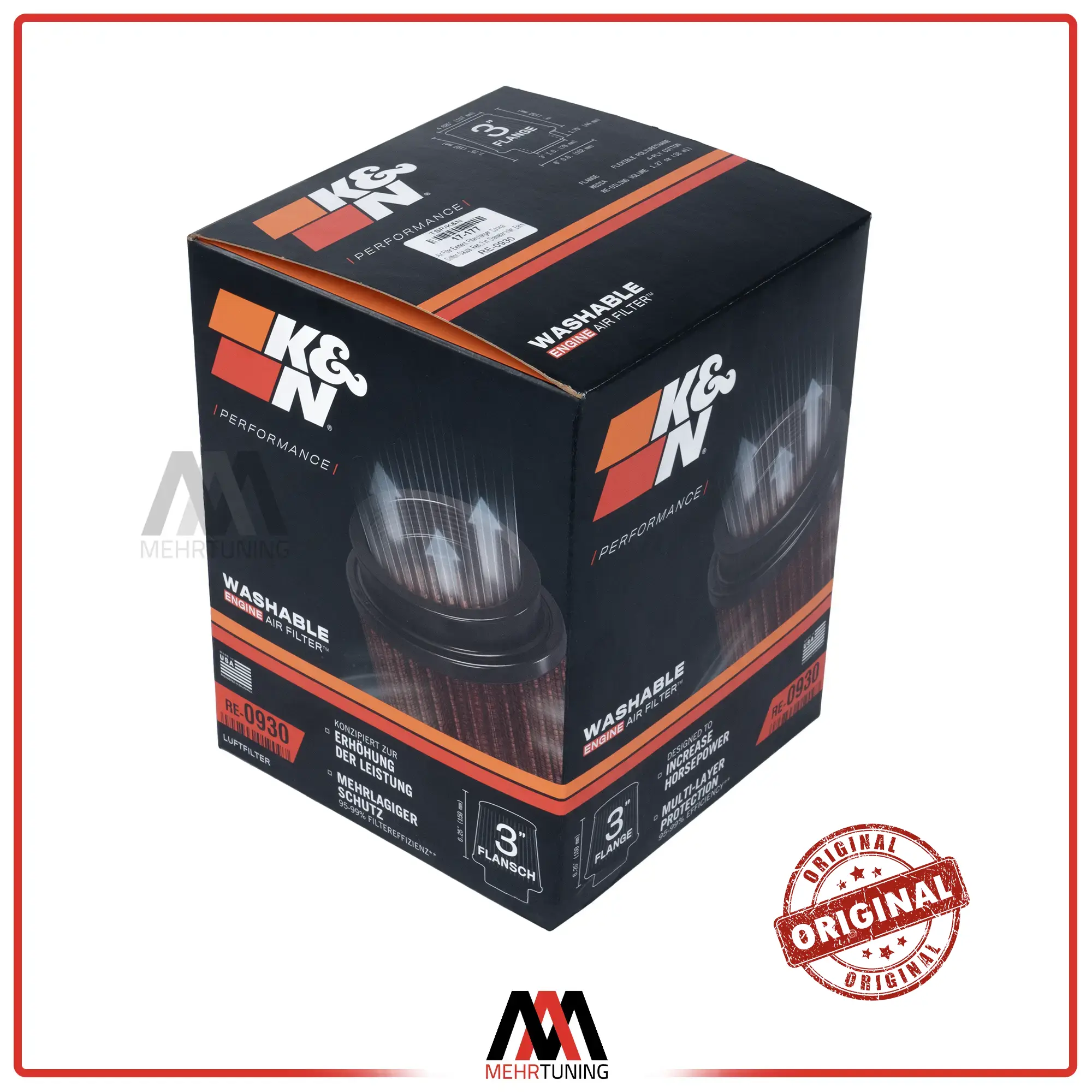 فیلتر هوای اسپرت k&n اورجینال سایز استاندارد کد Re-0930 4 فروشگاه فیلتر هوای اسپرت k&n