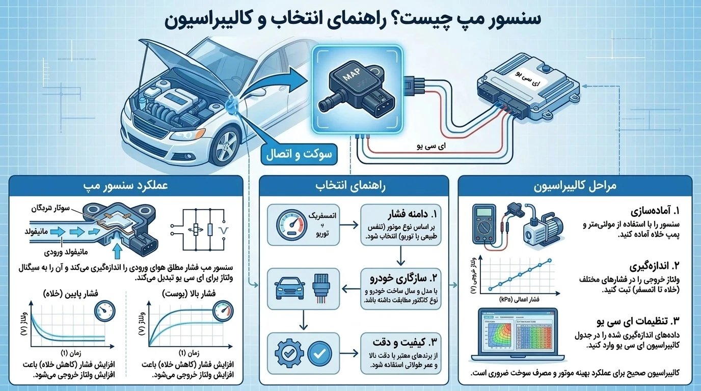 لوازم توربو تیونینگ خودرو | MehrTuning 111 سنسور مپ ۳ بار و ۴ بار چیست؟ راهنمای انتخاب و کالیبراسیون